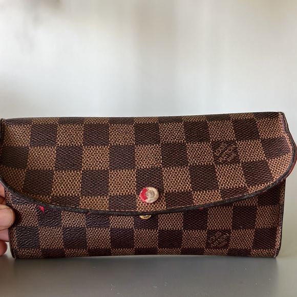 Louis Vuitton Brown/Red Long Damier Ebene Canvas Leather Emilie CA3185 Wallet - Picture 2 of 16